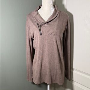 Cyanstyle Cowl Neck Zip Pullover Tunic Brown Size Large